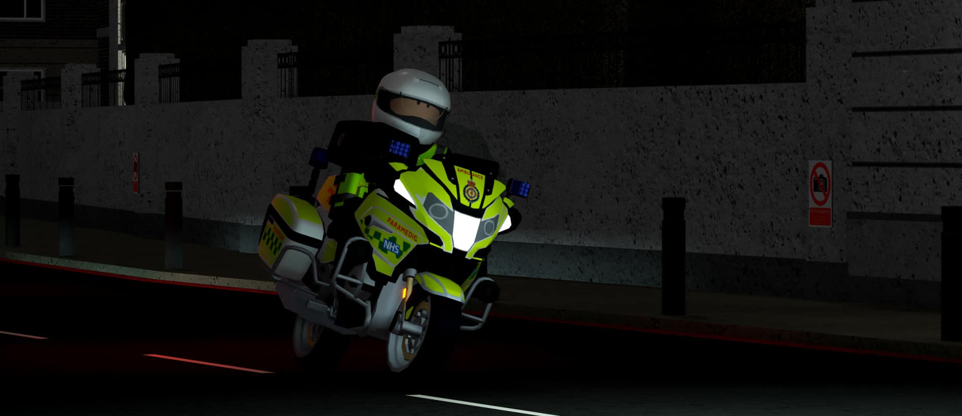 A response motorcyclist on patrol at night